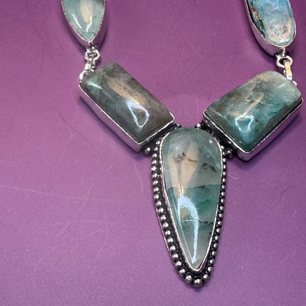 Blue Apatite 925 Silver Plated Necklace 16" - Picture 2 of 6